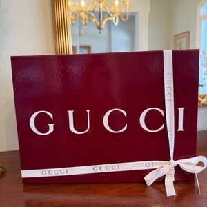 Gucci Large Burgundy Gift Box w/ Ribbon & Tissue Boutique Packaging